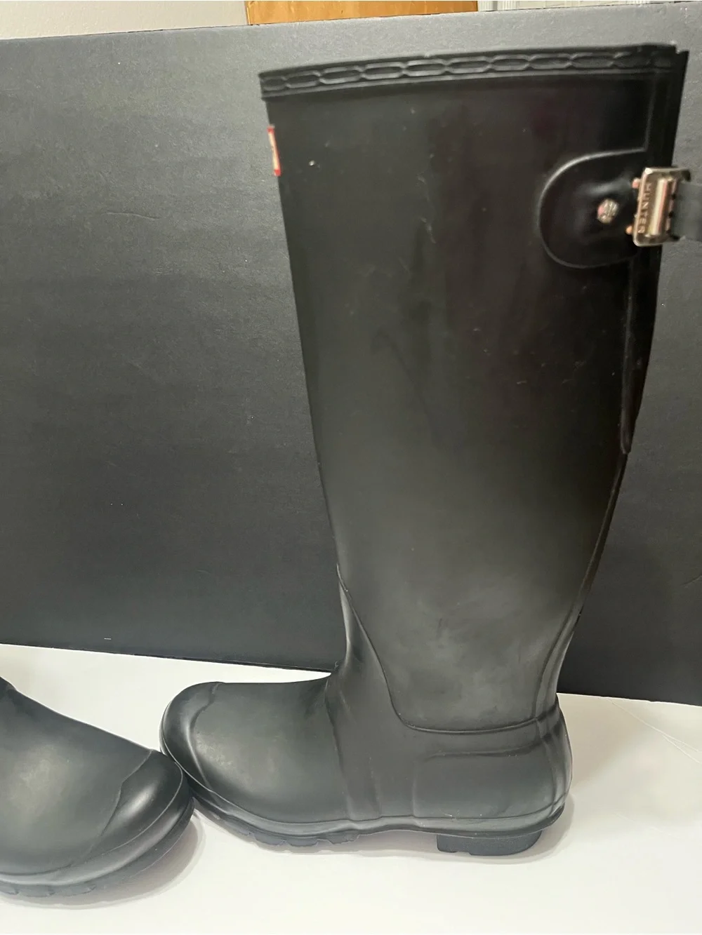 Hunter Black Tall Gloss Rain Boots with Red Logo